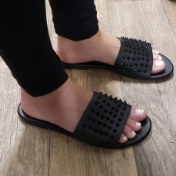 Spike detail black sandals, slip on - Picture 2 of 4